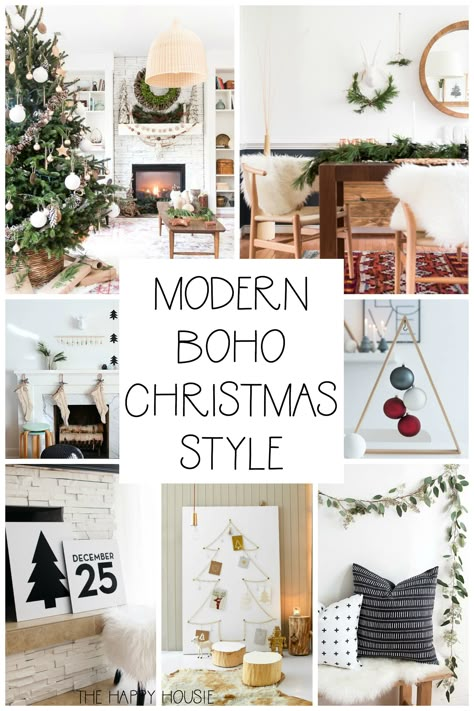 Modern & Boho Christmas Style Series | The Happy Housie Modern Boho Christmas, Boho Christmas Decor, Minimalist Christmas Decor, Decorate For Christmas, Scandi Chic, Flocked Christmas Trees Decorated, Modern Christmas Decor, Christmas Decor Inspiration, White Christmas Trees