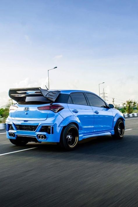 Modified Blue Hyundai I20 | Wide Body, Spoiler - ModifiedX I20 Hyundai Modified, Small Suv Cars, Family Cars Suv, Suv Range Rover, Mod Cars, Car Modified, Hyundai I20, Hyundai Motor, Chevrolet Sonic