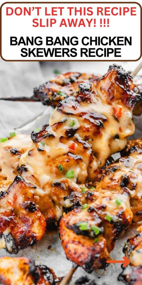 Get ready for a flavor explosion with Air Fryer Bang Bang Chicken Skewers! These skewers bring the heat and crunch, all with less oil. Perfect for a quick, delicious meal or appetizer. Chicken Skewers In Air Fryer, Skewers In Air Fryer, Bang Bang Chicken Skewers, Bang Bang Chicken, Grilled Chicken Skewers, Skewer Recipes, Chicken Skewers, Chicken Dishes Recipes, Juicy Chicken