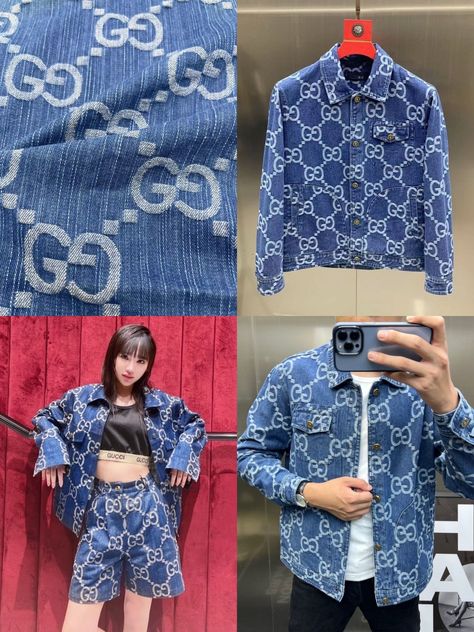 Gucci Designer Monogram Jacquard Denim Fabric HFBY662 for Jackets, Jeans, Dresses, Skirts, Shorts, Vests, Pants, Hats, DIY Decorations, etc. 2024 Clothes, Gucci Jeans, Creative T Shirt Design, Gucci Outfits, Gucci Designer, Brand Clothes, Diy Decorations, Gucci Fashion, African Dress