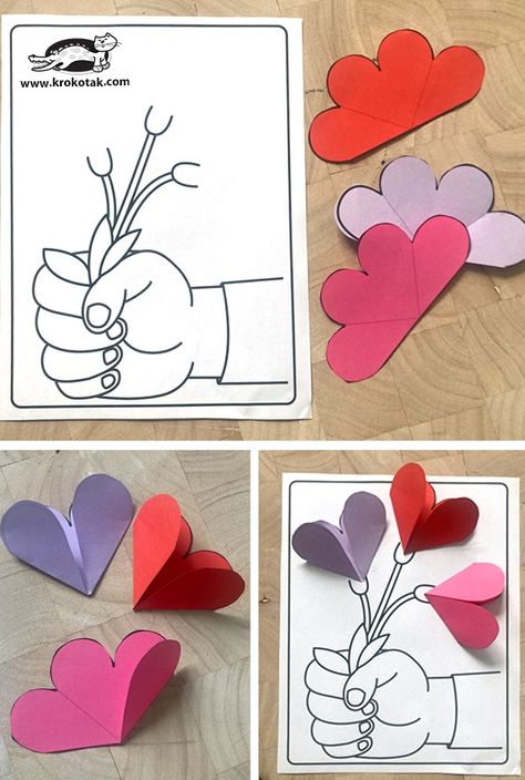 krokotak | Heart craft 3d Heart Craft, Heart Craft, 3d Heart, Heart Crafts, Love Craft, Craft Activities For Kids, Craft Activities, Template Printable, Kids And Parenting