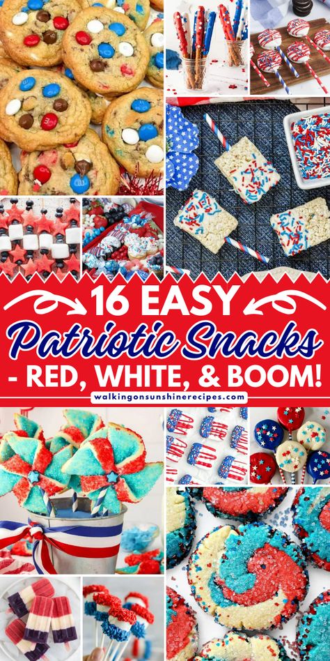 Discover festive and Easy Patriotic Snacks that are perfect for your next celebration. You'll find red, white, and blue recipes from sweet treats to savory bites that will impress your guests! 4th Of July Treats For Coworkers, 4th Of July Snacks Easy, Red White Blue Snacks, Easy 4th Of July Snacks, Red White And Blue Snacks, Red White And Blue Food, Patriotic Snacks, Blue Recipes, Patriotic Recipes