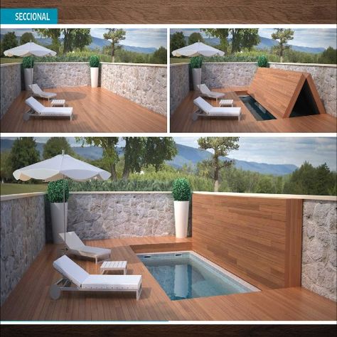 Afbeeldingsresultaat voor cubiertas automaticas para piscinas Apartemen Studio, Moderne Pools, Small Swimming Pools, Mini Pool, Small Pool Design, Stairway Design, Small Pools, Home Garden Design, Backyard Pool Designs