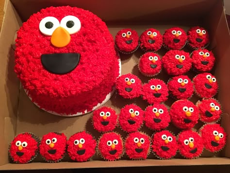 Elmo Cake Ideas, Elmo Cake For Boys, Square Cake Birthday, Birthday Cake Boys 1st, Elmo Party Ideas, Birthday Cake Boys, Sesame Street Birthday Party Ideas Boy, Elmo Birthday Party Boy, Birthday Cake And Cupcakes