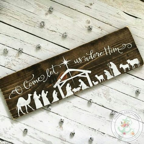 Rustic Nativity, Nativity Sign, Nativity Wood, Wood Nativity, Come Let Us Adore Him, The Nativity, Christmas Signs Wood, Crafty Mama, Christmas Nativity Scene