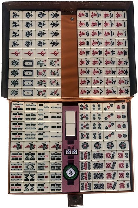 Mahjong Set, Chinese Mahjong Game Set with Carrying Travel Case, 1.5’’ Large 144+2 Tiles with Arabic Numerals, 2 Dice and a Wind Indicator, Majong Games for Adults Gift / Birthday-Chinese Mahjong Set : Toys & Games Chinese Board Games, Chinese Games, Mahjong Tiles, Mahjong Set, Tiles Game, Mah Jongg, Laser Cut Wood Crafts, Go Game, Traditional Games