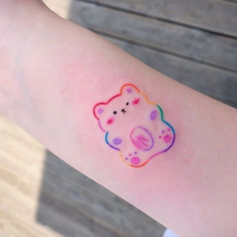 Crayon Tattoo, Pastel Tattoo, Care Bear Tattoos, Rainbow Tattoos, Funky Tattoos, Cute Tats, Handpoke Tattoo, Round Of Applause, Kawaii Tattoo