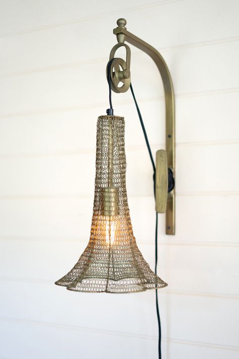 Hall Lights, Pulley Light, Farmhouse Wall Sconces, Rustic Wall Lighting, Wall Lamp Design, Rattan Shades, Lamp Antique, Rustic Wall Sconces, Industrial Wall