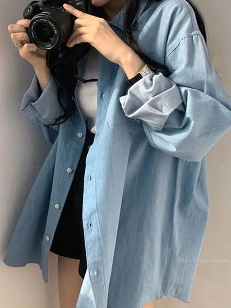 Style: Casual/Street/Vintage/Basic/Preppy 
 Fabric Content: Polyester 
 Fit Type: Loose Fit 
 Neckline: Shirt Neck 
 Sleeve Length: Long Sleeve Long Sleeve Under Shirt Outfit, Preppy Fabric, 2000s Outfits, Baby Tees Y2k, Y2k Baby Tee, Amazing Outfits, Blouse Online, Blue Blouse, Buy Vintage