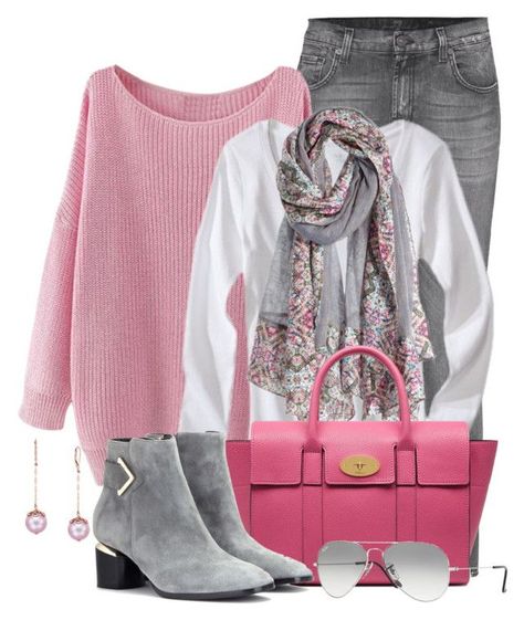 "Fall Pink & Grey" by brendariley-1  liked on Polyvore featuring 7 For All Mankind, Mulberry, Nicholas Kirkwood and Ray-Ban Dressy Casual Office Outfits, Gray Outfit, Big Sweater, Fall Pink, Nicholas Kirkwood, Woman Style, Elegante Casual, Looks Black, Fall Fashion Trends