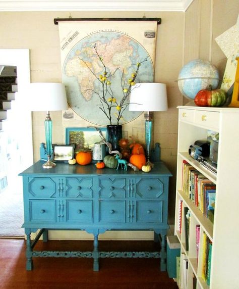 Fall Decorating Ideas | 5 Ways to Get This Look: A Fall Sideboard Vignette ~ Check out these five DIY tutorials to help you get the look of this fall sideboard for LESS! Mantle Fall Decor, House Of Turquoise, Rooms Reveal, Big Boy Room, Big Boy, Of Wallpaper, Boy Room, Painted Furniture, Provence