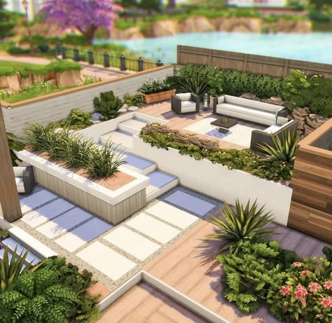 Sims 4 Front Yard Ideas, Backyard Sims 4 Ideas, The Sims 4 Landscaping, Sims Landscaping Ideas, Sims4 Backyard Ideas, Sims Outdoor Ideas, Backyard Sims 4, The Sims 4 Backyard Ideas, Sims 4 Cc Landscaping