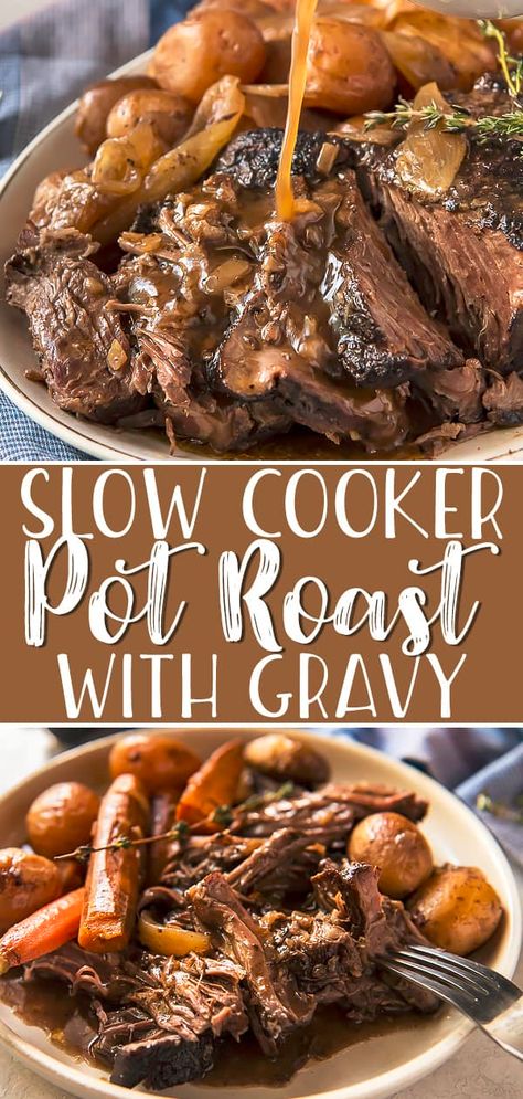 When that comfort food craving strikes, my Nana's easy Crock Pot Roast recipe should be on the menu! Twenty minutes of prep and a long day of slow cooking rewards you with tender, flavorful beef and vegetables and a delicious, already-thickened gravy you'll be eating by the spoonful! Beef Mock Tender Roast Recipes, 2 Lb Chuck Roast Crock Pot, Chuck Arm Roast Recipes Crock Pot, 3lb Chuck Roast Crock Pot, Chuck Roast Marinade Crock Pots, Chuck Eye Roast Recipes Crock Pot, Chuck Cross Rib Roast Recipes Crock Pot, Beef Chuck Cross Rib Roast Recipes Crock Pot, Angus Chuck Roast Recipes Crock Pot