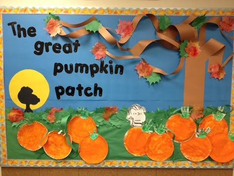 The Great Pumpkin Patch Halloween Bulletin Board Ideas, Toddler Bulletin Boards, The Great Pumpkin Patch, October Bulletin Boards, Halloween Bulletin Boards, Fall Classroom Decorations, Birthday Bulletin Boards, Birthday Bulletin, Fall Bulletin Boards