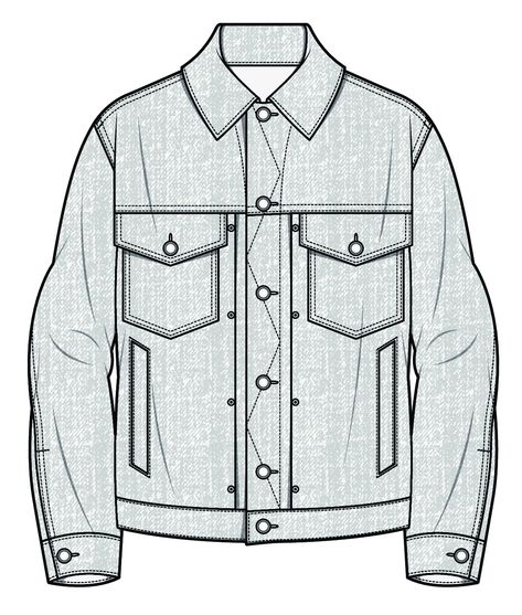 kymshn Denim Jacket Technical Drawing, Jacket Technical Drawing, Work Illustration, Flat Drawings, Fashion Design Sketchbook, Tech Pack, Flats Patterns, Mini Drawings, Technical Drawing