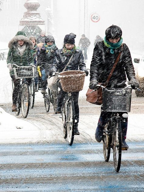 Copenhagen February Traffic - Cycling in Winter in Copenhagen by Mikael Colville-Andersen, via Flickr Winter Biking, Danish Culture, Bicycle Chic, Urban Bike, Cycle Chic, Winter Cycling, I Want To Ride My Bicycle, Bicycle Girl, Cycling Art