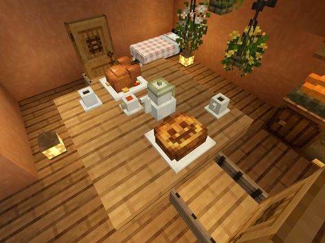 Dinner Table Minecraft, Minecraft Dinner Table, Minecraft Rooms, Table Minecraft, Cottagecore Minecraft, Minecraft Decoration, Cozy Thanksgiving, Minecraft House Plans, Minecraft Mod