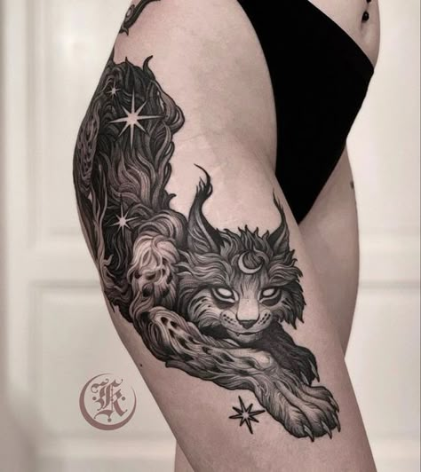 Illustrative Realism Tattoo, Wolf Tattoo Thigh, Enby Aesthetic, Tattoo Kiss, Goth Tattoo, Unicorn Tattoos, Bff Tattoos, Thigh Tattoos Women, Leg Tattoo