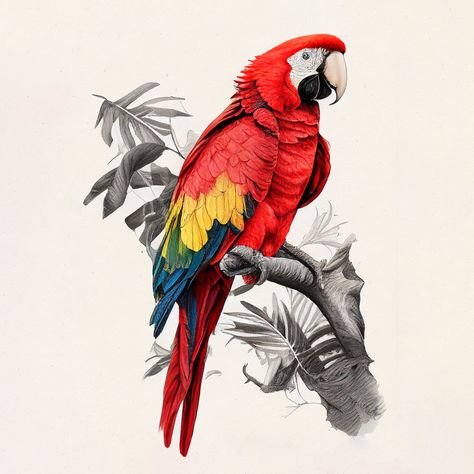 Macaw Illustration, Beige Office, Thomas Saliot, Parrot Tattoo, Fav Animal, Office Contemporary, Honduras Flag, Scarlet Macaw, Rose Tattoos For Men