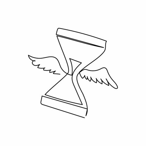 Single one line drawing flying hourglass with wings. Flying sand clock hourglass and time logo symbol. Winged sand glass deadline metaphor. Modern continuous line design graphic vector illustration Sand Clock Drawing, Hourglass With Wings, Wings Flying, Clock Drawings, Time Logo, Fly Drawing, Sand Clock, Single Line Tattoo, Sand Glass