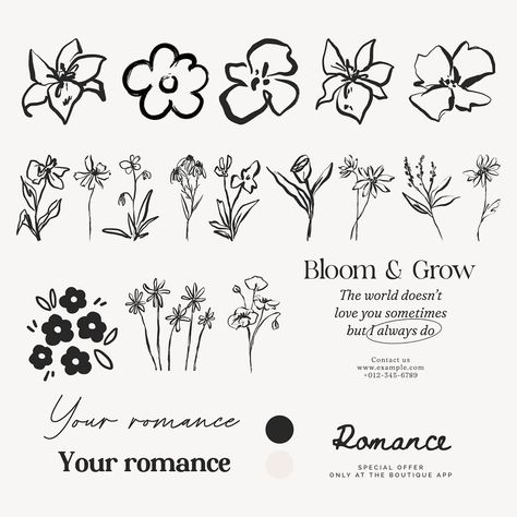 Bloom & grow Instagram post template, editable design | premium image by rawpixel.com Flower Branding Design, Botanical Template, Botanical Graphic Design, Flowers Graphic Design, Daisy Aesthetic, Brush Illustration, Flower Font, Illustration Botanical, Flower Branding