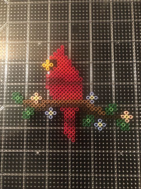 Perler Cardinal, Perler Bead Cardinal, Cardinal Pixel Art, Peeler Bead Ideas Square, Cardinal Perler Bead Patterns, Perler Beads Space, Perler Beads Birds, Perler Decor, Perler Bead Ornaments Pattern