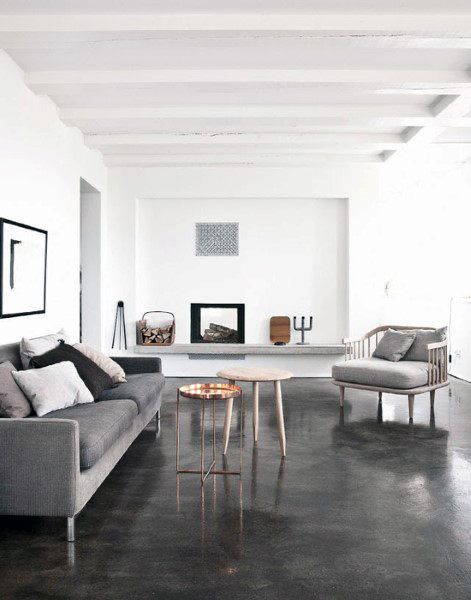 Top 50 Best Concrete Floor Ideas - Smooth Flooring Interior Designs Ikea Sofas, Painted Concrete Floors, Concrete Stained Floors, Basement Flooring, Stained Concrete, Design Del Prodotto, Painted Floors, A Living Room, Concrete Floors