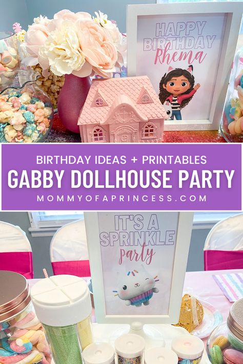 Get inspired with these Gabby's Dollhouse party ideas. From colorful Gabby Dollhouse birthday decorations that transform your space into a whimsical wonderland to engaging activities, we've got everything you need. Creative favors ideas that guests will adore and make the party unforgettable with our exclusive FREE printables. Embrace the Gabby's Dollhouse party theme in every detail, creating a purr-fectly delightful day filled with fun, imagination, and feline friends! Gabby Dollhouse Birthday Party Ideas Diy, Kitty Kat Birthday Party, Gabby’s Dollhouse Birthday Party Activities, Gabby Sprinkle Party, Gabby Cat Birthday Party Decorations, Gabby Cat Birthday Party Food, Printable Gabbys Dollhouse, Gabby Dollhouse Free Printable, Gabby’s Dollhouse Activities