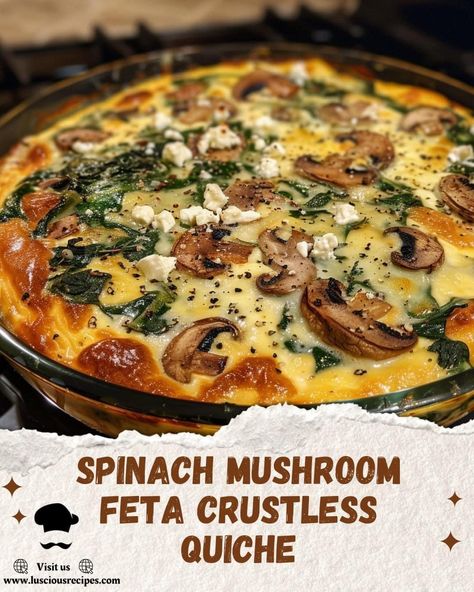 Spinach And Mushroom Quiche Crustless, Feta Cheese And Spinach Recipes, Keto Mushroom Quiche, Feta Cheese Quiche Recipes, Vegetarian Crustless Quiche Recipes, Spinach Feta Mushroom Quiche, Cottage Cheese Zucchini Quiche, Frozen Spinach Quiche Recipes, Spinach Mushroom Feta Frittata