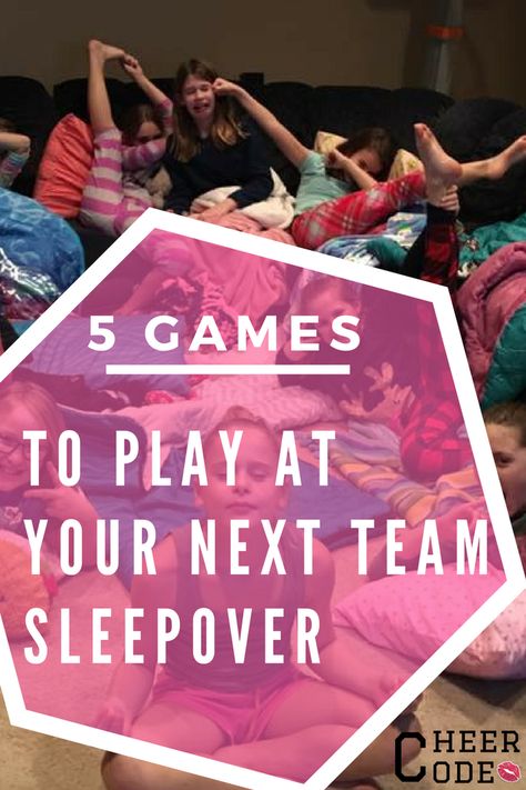 Cheer Code | Glitter, Bows, & Nike Pros. 5 Games to Play at Your Next Team Sleepover! Team Building Sleepover, Softball Team Sleepover Ideas, Cheer Birthday Party Games, Softball Sleepover Ideas, Gymnastics Sleepover Ideas, Team Building Games For Dance Teams, Cheer Lock In Ideas, Cheer Sleepover Ideas Team Bonding, Cheerleading Sleepover Ideas