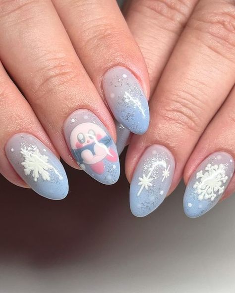 Kirby Nail Art, Kirby Nails, Snow Nails, Bunny Nails, December Nails, January Nails, Festive Nail Art, Anime Nails, Nagel Tips