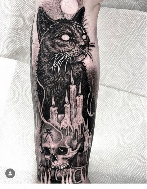 Pet Sematary Tattoo, Dark Feminine Tattoos, Goth Victorian, Surreal Tattoo, Goth Tattoo, Black Cat Tattoos, Witch Tattoo, Scary Tattoos, Pet Sematary