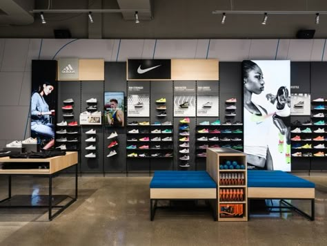 » Finish Line store by CallisonRTKL, USA Furniture Store Design, Shoes Display, Shoe Store Design, Store Design Boutique, Sport Shoe, Interior Vintage, Store Interiors, Boxing Gym, Shop Fittings