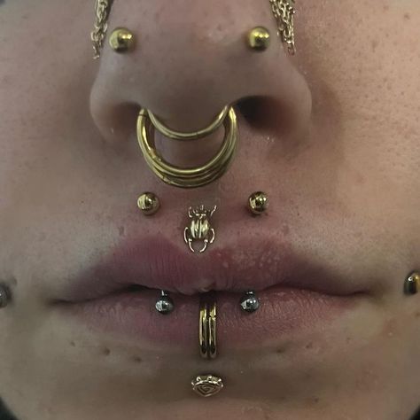 TrashPanda <3 | *right side is so much more swollen because I waited 30 minutes before doing the left*😅 Did my first double philtrum! Or angel fangs, on… | Instagram Double Vertical Labret Piercing, Piercing Art, Types Of Piercings Face, Philtrum Jewelry, Face Full Of Piercings, Stacked Septum, Piercing Set Up, Angel Fangs Piercing, Angel Fangs