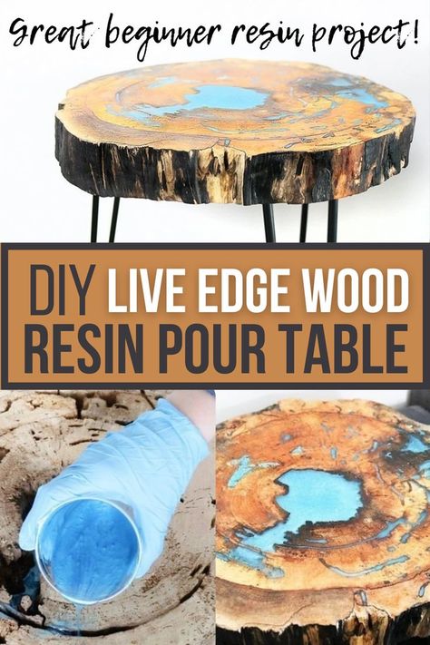 Live Edge Resin Table, Live Edge Wood Shelves, Resin In Wood, Diy Live Edge, Live Edge Resin, Wood Nightstands, Diy Resin Table, Resin And Wood Diy, Epoxy Wood Table