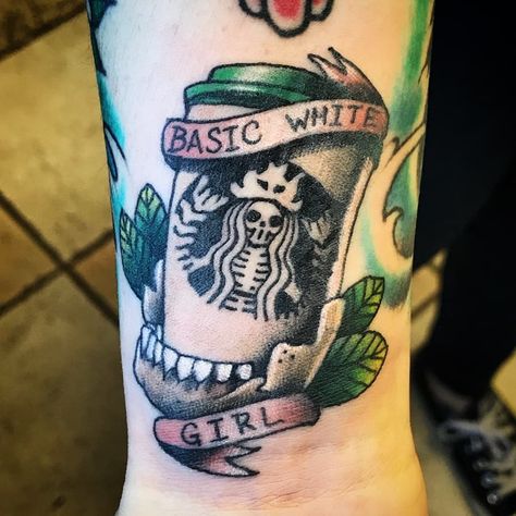 #tattoo #starbucks #starbuckstattoo #basicwhitegirl #coffeetattoo #dentontattoocompany #artoftheday #ink #tattoolife #inked… Starbucks Tattoo, Est Tattoos, Traditional Tattoo Reference, Fall Tattoo, Traditional Panther Tattoo, Tat Inspiration, Teacup Tattoo, Horrible Tattoos, Cup Tattoo