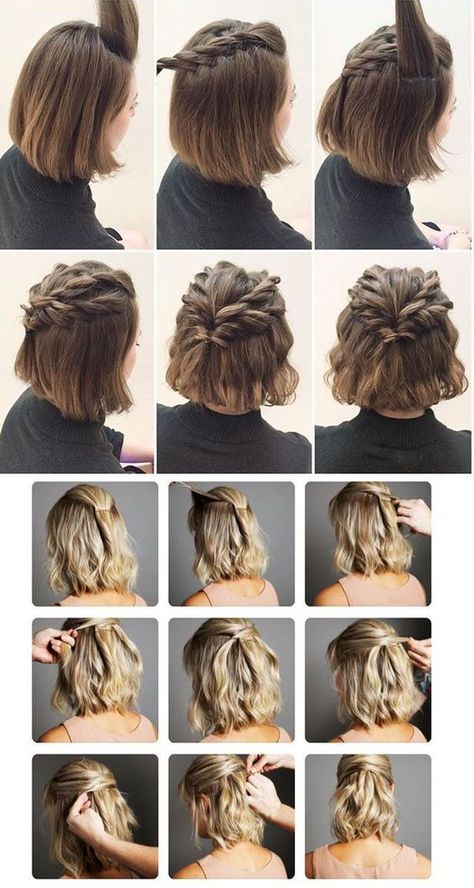 Easy Hairstyles For Short Hair, Messy Bun For Short Hair, Hair Step By Step, Short Hair Up, Mal Humor, Bridesmaid Hair Down, Penteado Cabelo Curto, Hoco Hair Ideas, Short Hair Updo