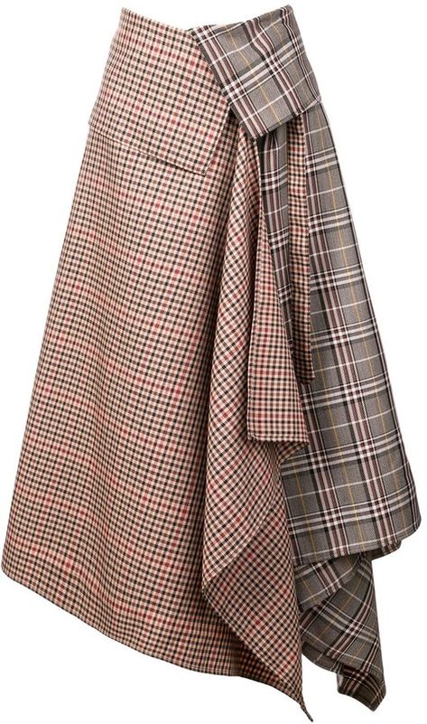 Asymmetric Skirt, Full Skirts, Mode Casual, A Skirt, Asymmetrical Skirt, Plaid Skirt, 가을 패션, Gray Skirt, Skirt Design