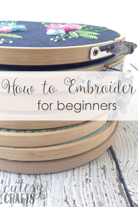 How to Embroider for Beginners - Cutesy Crafts Learning To Embroider, Beginner Embroidery, Crewel Embroidery Kits, Quilled Creations, Embroidery Tips, Embroidery Stitches Tutorial, Learn Embroidery, Simple Embroidery, Crewel Embroidery