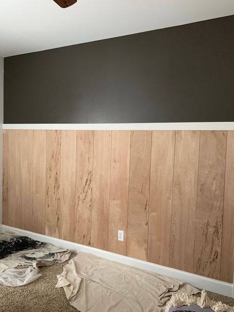 DIY Wood Paneled Accent Wall - The Hamby Home Half Wood Wall Nursery, Wood Paneled Accent Wall, Living Room Wood Accent Wall Ideas, Double Accent Walls, Cabin Interior Wall Ideas, Basement Wood Paneling Makeover, Half Wall Wood Paneling Makeover, Wood Accent Wall Diy, Diy Wood Panel Wall