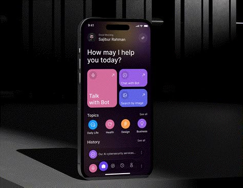 AI Assistant App Design | Oripio Studio Technology App Design, Mobile App Design Figma, Voice Assistant Ui, Meditation App Ui, Task Management App Design, App Interface Design, App Interface, Chat App, Ui Design Inspiration