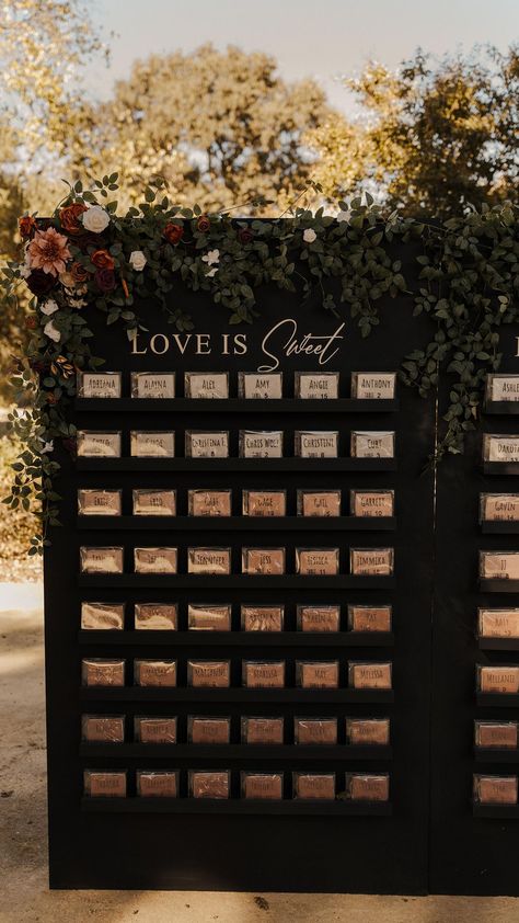 Wedding seating chart reveal! This was my favorite wedding DIY by far. I really wanted something different that I haven’t seen before. The… | Instagram Cookie Seating Chart Wedding, Wedding Favor Wall, Cookie Seating Chart, Bridesmaid Emergency Kit, Cookie Wall, Seating Chart Ideas, Adulting 101, Chart Ideas, Wall Seating