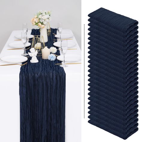 PRICES MAY VARY. 👑【Product Included】: You will receive 24 pcs navy blue cheesecloth gauze table runners. Product size: 35 inches wide and 120 inches long, suitable for round or square tables that can accommodate 8-10 people. Perfect for romantic and elegant party events. 👑【Premium Material】: 100% natural cheesecloth fabric. Soft to the touch, durable and reusable, the edge of the table runner is locked with delicate stitching, not easy to fall off, and full of beauty. Cheesecloth gauze table r Navy Blue Bridal Shower Ideas, Navy Blue And White Wedding Theme, Blue And Gold Party Decor, Navy Blue Centerpieces, Navy Retirement Party, Midnight Blue Wedding Theme, Navy And Gold Party, Blue Cheesecloth Table Runner, Wedding Decor Arch