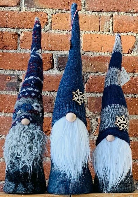 Blue Jean Gnomes Diy, Denim Gnome, Blue Gnome, Scottish Gnome Diy, Denim Christmas Stockings Old Jeans, Navy Gnome, Hand Made Gonk, Winter Wreath Diy, Sewing Bee