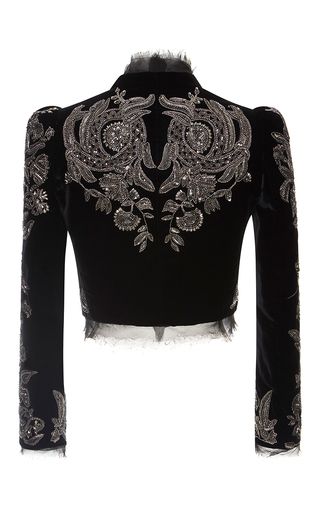 Roberto Cavalli Embroidered Cropped Jacket. GORGEOUS!!!! Tulle Jacket, Embroidery Jacket, Floral Print Jacket, Floral Print Blazer, Mode Kimono, Jackets Black, New Embroidery, Embellished Jacket, Floral Jacket