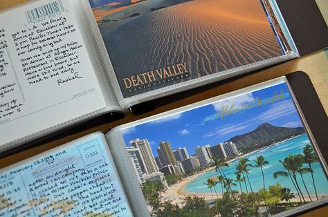 Souvenir Display, Postcard Album, Diy Postcard, Travel Journal Pages, Postcard Book, Travel Keepsakes, Travel Postcard, Postcard Collection, Poker Cards