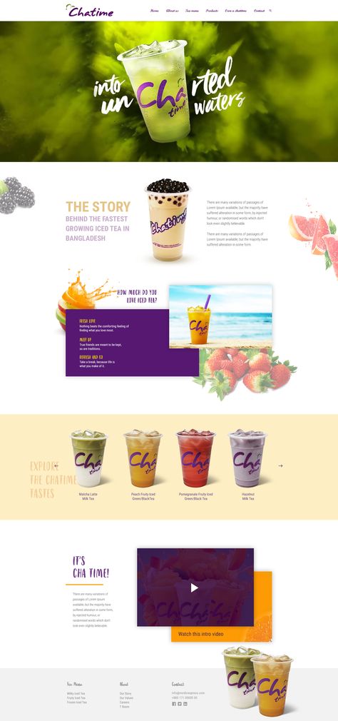 This is chatime. Chatime is a Taiwanese global franchise teahouse chain. This website is already done. The Design is for BD Branch. Hope you will enjoy. Thank you! Franchise Website Design, Franchise Poster, Franchise Design, Boba Shop, Tea Website, Ui Website, Shop Website, Website Images, Web Ui Design