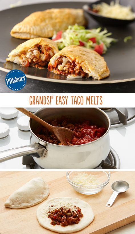 Taco Melts, Appetizers Meat, Grand Biscuit Recipes, Keto Meat, Pillsbury Recipes, Taco Fillings, Flaky Biscuits, Meat Appetizers, Hot Sandwich