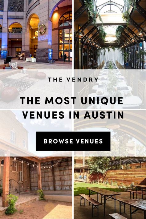 Graphic of The Most Unique Venues in Austin Unique Event Venues, Unique Venues, Venue Ideas, Event Venues, Austin, Pergola, Outdoor Structures, House Styles