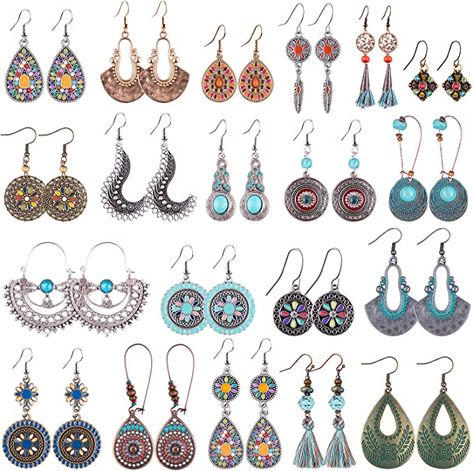 Amazon.com: Duufin 20 Pairs Bohemian Vintage Drop Dangle Earrings Boho Earrings Set Statement Earrings National Style Alloy Long Boho Dangle Earrings for Women Girls : Clothing, Shoes & Jewelry Mode Hippie, Dangle Earrings Boho, Bohemian Handmade, Bohemian Earrings, Drop Dangle Earrings, Boho Vintage, Colorful Boho, Pendant Design, Earrings Boho